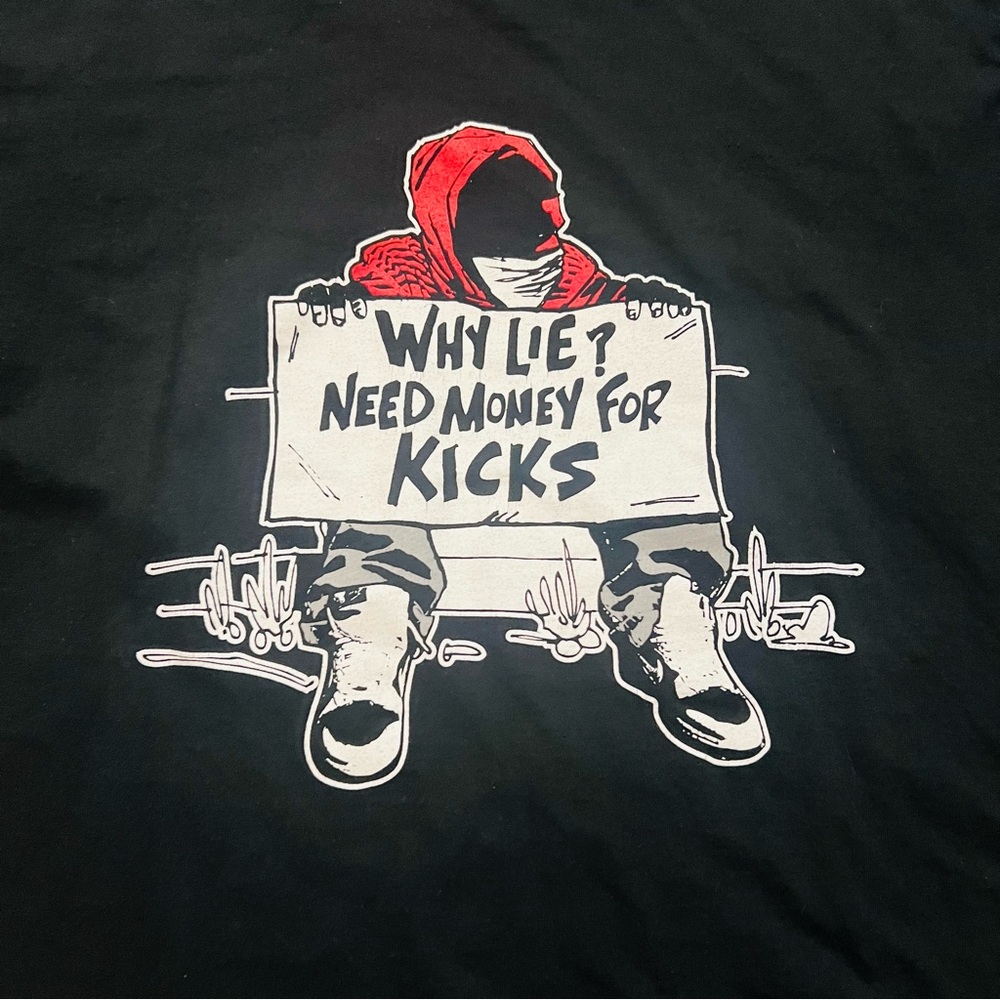 RARE NIKE Men’s T-Shirt “Why Lie? Need Money For Kicks” Sign Size Large Black